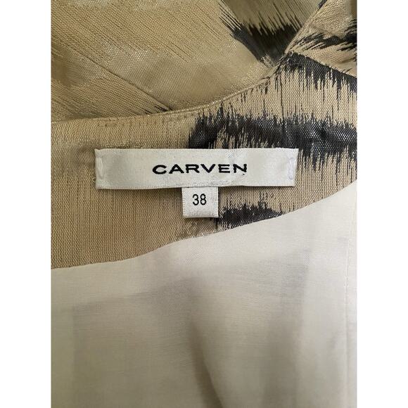 Carven Dress Cut Out Front Bow Tie Sleeveless Jacquard Beige Gray Sheath… - Picture 7 of 9